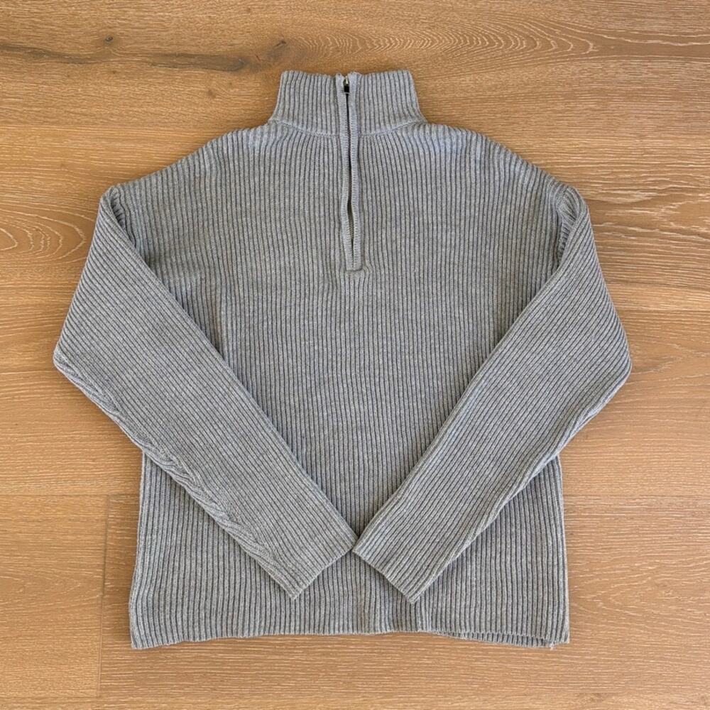 White Fox Ribbed Sweater Quarter Zip Lets Get Cozy Size S/M Gray